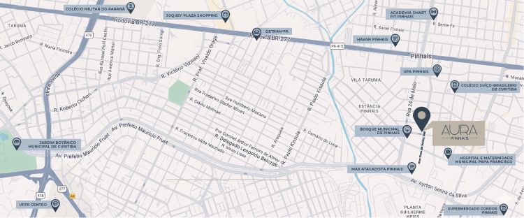 Mapa de localização do Aura Pinhais